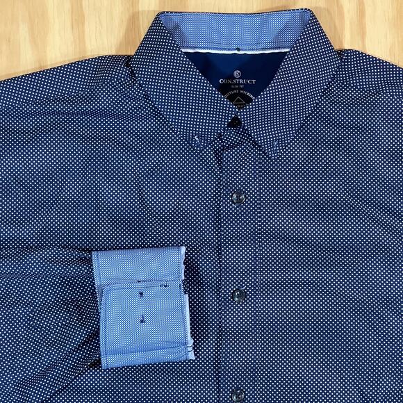 Con.Struct Slim Fit 4-Way Stretch Micro-Dot Button-Up Flip Cuff Shirt Mens M - Picture 1 of 11